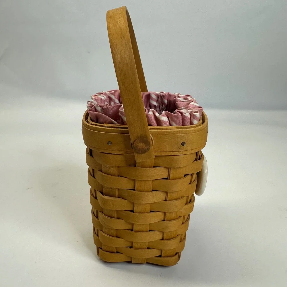 Longaberger Horizon of Hope Basket Pink Striped Liner Ceramic Rose Tie-On